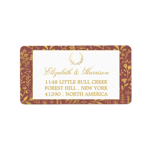 Elegant Gold Floral Wreath Wedding Label (Front)