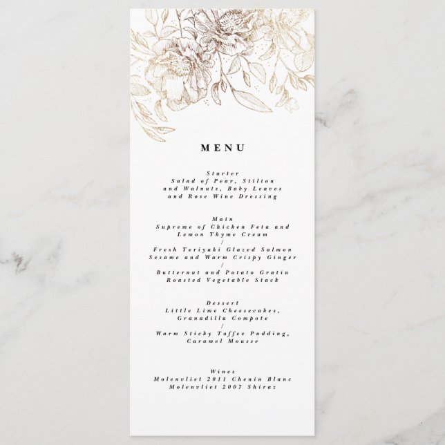 Elegant Gold Florals Wedding Menu (Front)