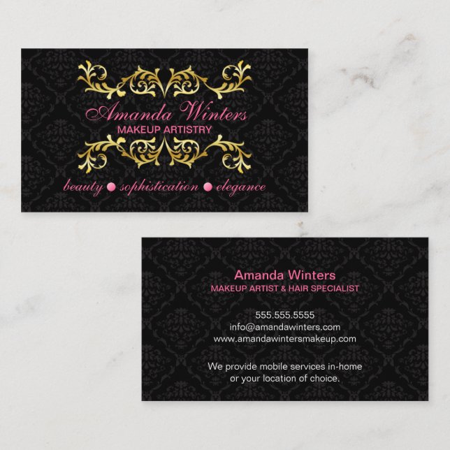 Elegant Gold Flourish and Damask Business Card (Front/Back)