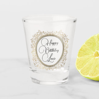 Elegant Gold Flourish Birthday Customised Shot Glass