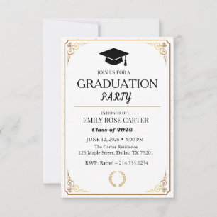 Elegant Gold Flourish Black Graduation Party Invitation