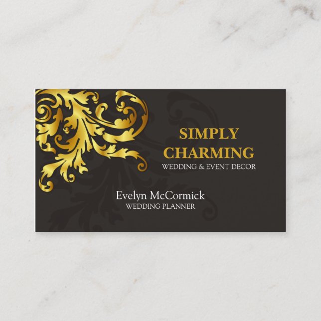 Elegant Gold Flourish Business Card (Front)