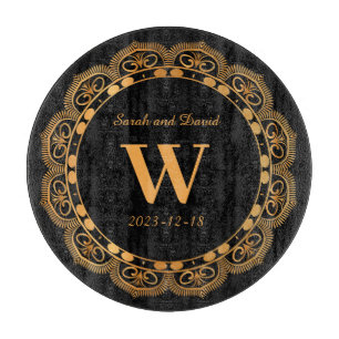 Elegant Gold Flourish Monogram Wedding Anniversary Cutting Board