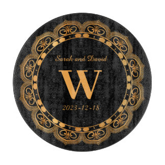 Elegant Gold Flourish Monogram Wedding Anniversary Cutting Board