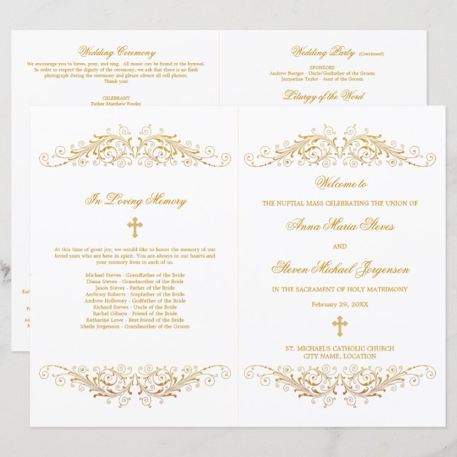 Elegant Gold Flourish Wedding Program (Front/Back)