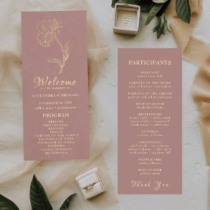 Elegant Gold Flower Chic Typography Wedding Program