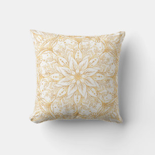 Elegant Gold Flower Mandala White Design Cushion