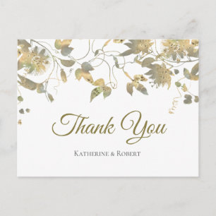 Elegant Gold Flower Vine Thank You Postcard