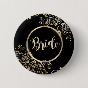 Elegant Gold Flowers Glitter 6 Cm Round Badge