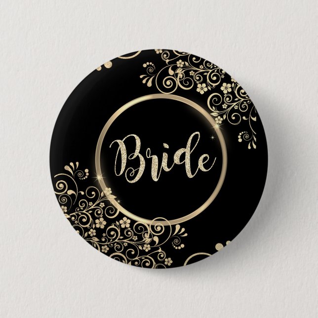 Elegant Gold Flowers Glitter 6 Cm Round Badge (Front)