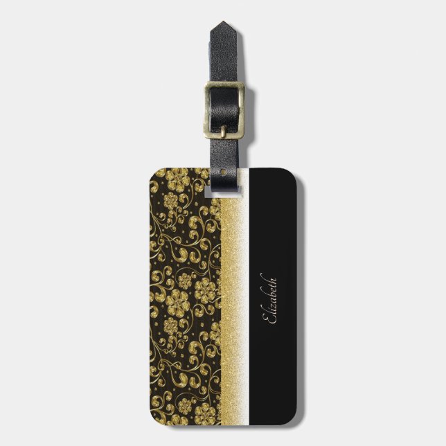 Elegant Gold Flowers,Glitter -Personalised Luggage Tag (Front Vertical)