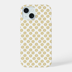 Elegant gold flowers pattern white iPhone 15 case