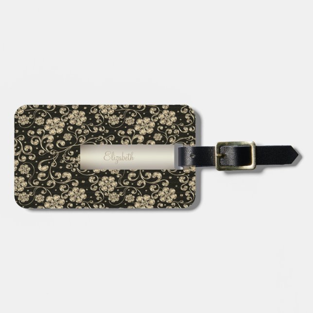 Elegant Gold Flowers - Personalised Luggage Tag (Front Horizontal)