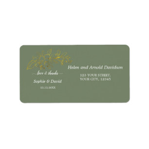 Elegant Gold Flowers Sage Green Wedding Return  Label