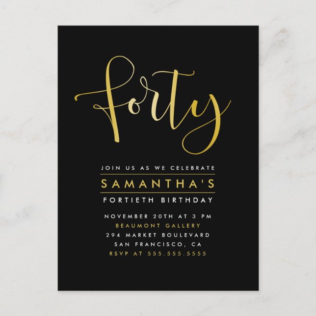 Elegant Gold Foil 40th Birthday Party Invitation (Front)