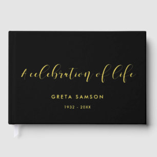 Elegant Gold Foil A celebration of life funeral Guest Book