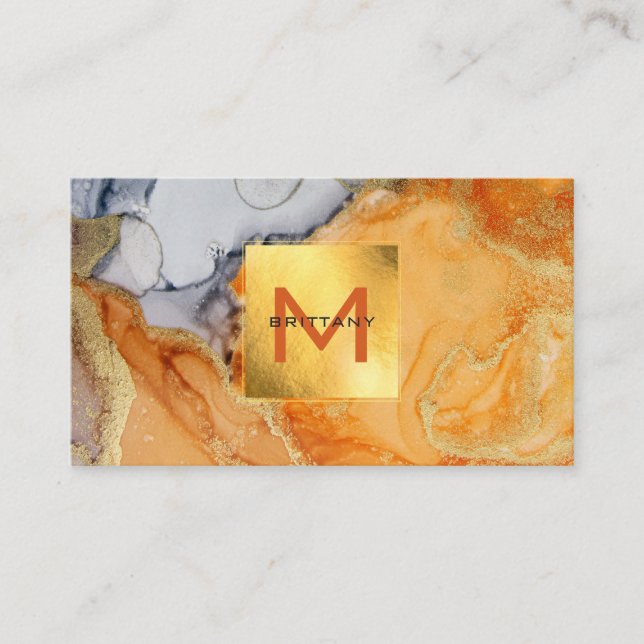 Elegant Gold Foil Amber Grey Custom DIY Business Card (Front)