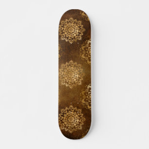 Elegant Gold Foil and Black Indian Mandala Skateboard