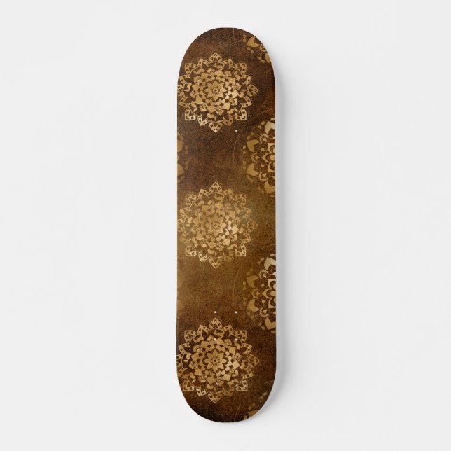 Elegant Gold Foil and Black Indian Mandala Skateboard (Front)