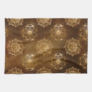 Elegant Gold Foil and Black Indian Mandala Tea Towel