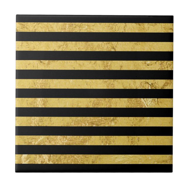 Elegant Gold Foil and Black Stripe Pattern Tile (Front)