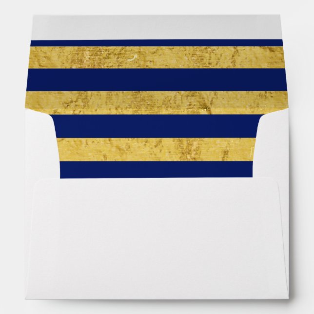 Elegant Gold Foil and Blue Stripe Pattern Envelope (Back (Bottom))
