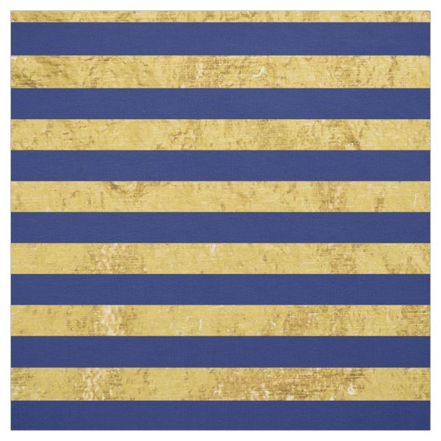 Elegant Gold Foil and Blue Stripe Pattern Fabric (Swatch)