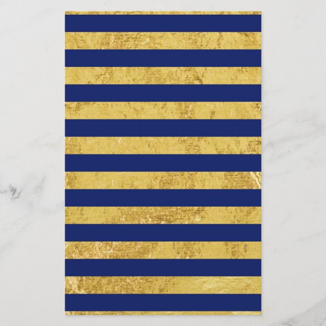 Elegant Gold Foil and Blue Stripe Pattern Flyer (Front)