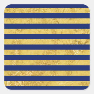 Elegant Gold Foil and Blue Stripe Pattern Square Sticker