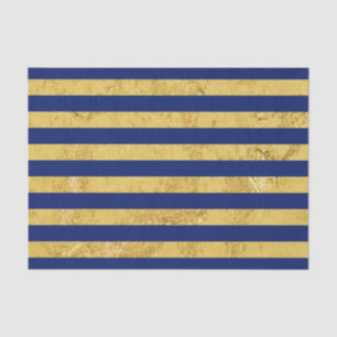 Elegant Gold Foil and Blue Stripe Pattern Tissue Paper