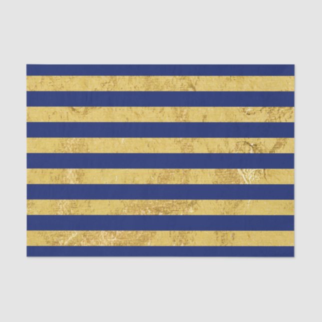 Elegant Gold Foil and Blue Stripe Pattern Tissue Paper (Front)