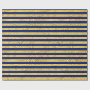 Elegant Gold Foil and Blue Stripe Pattern Wrapping Paper