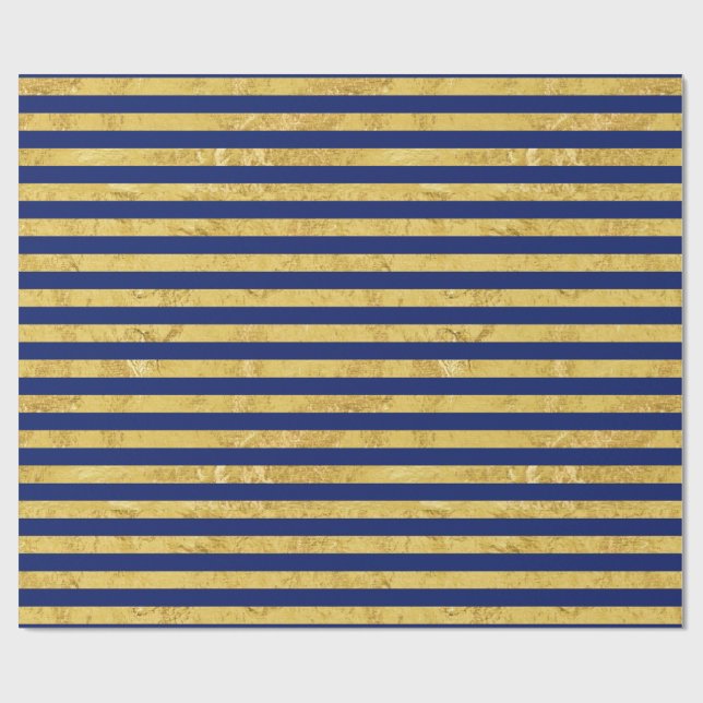 Elegant Gold Foil and Blue Stripe Pattern Wrapping Paper (Flat)