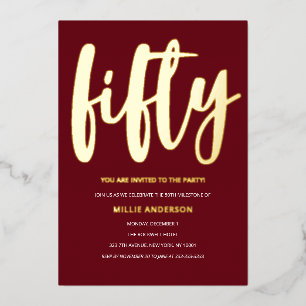 Elegant Gold Foil and Deep Red 50th Birthday Party