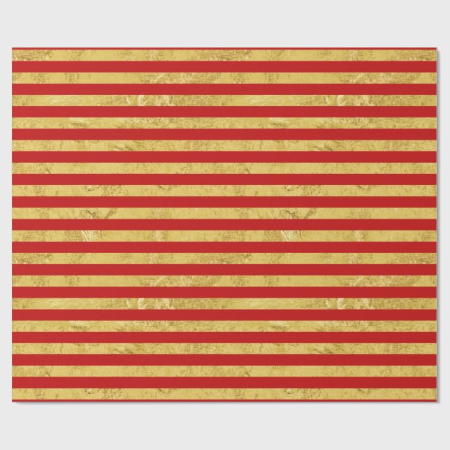 Elegant Gold Foil and Red Stripe Pattern Wrapping Paper (Flat)