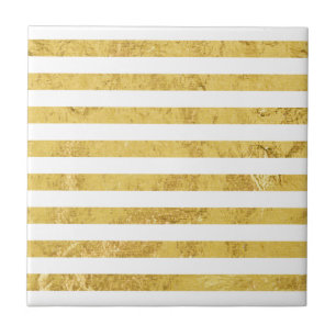 Elegant Gold Foil and White Stripe Pattern Tile
