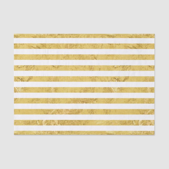 Elegant Gold Foil and White Stripe Pattern Tissue Paper (Front)