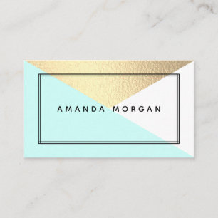 Elegant Gold Foil & Aqua Modern Geometric Style Business Card