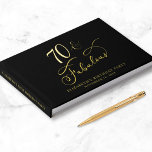 Elegant Gold Foil Black 70th Birthday Party Guest Book<br><div class="desc">Elegant black guest book for her 70th birthday party featuring gold foil and "70 & Fabulous" in a chic calligraphy script. Customise with her name,  the party date and a title on the spine.</div>