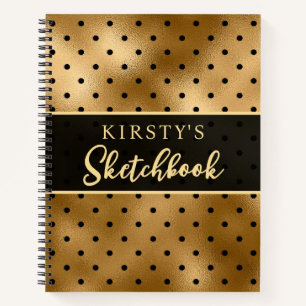 Elegant Gold Foil & Black Polka Dots Sketchbook Notebook