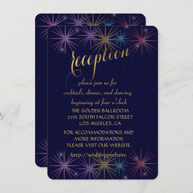 Elegant Gold Foil Blue Glitter Reception Enclosure Invitation (Front/Back)