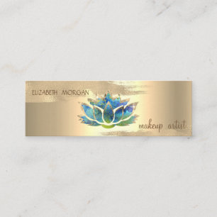 Elegant Gold Foil Brush Stroke,Blue Lotus Mini Business Card