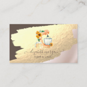 Elegant Gold Foil Brush Stroke,Mixer Sunflowers Business Card