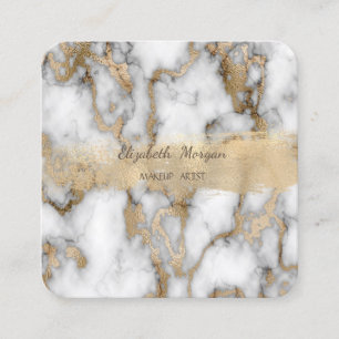 Elegant Gold Foil Brush Stroke,White Marble Square Business Card