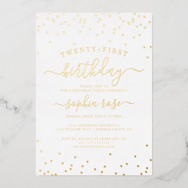 Elegant Gold Foil Calligraphy 21st Birthday  (Front)