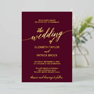 Elegant Gold Foil Calligraphy   Burgundy Wedding
