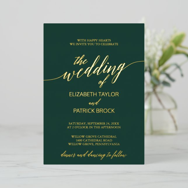 Elegant Gold Foil Calligraphy | Emerald Wedding (Standing Front)