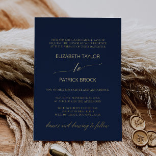 Elegant Gold Foil Calligraphy Navy Formal Wedding