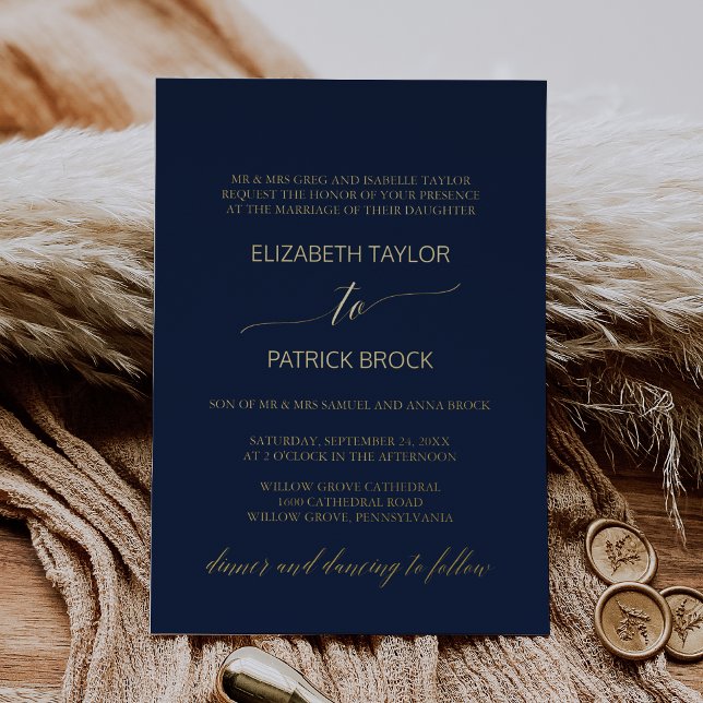 Elegant Gold Foil Calligraphy Navy Formal Wedding (Creator Uploaded)