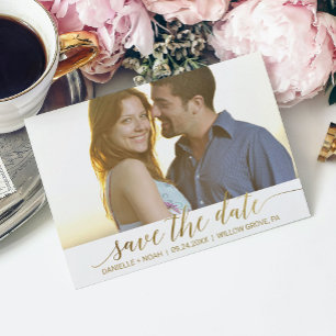 Elegant Gold Foil Calligraphy Save the Date Photo Announcement Postcard